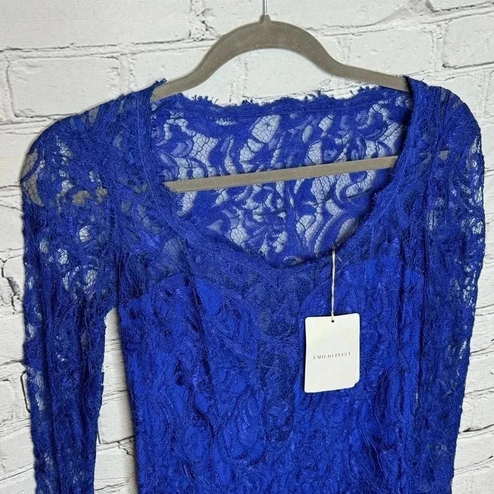 NWT Emilio Pucci Neiman Marcus Lace Dress Cobalt Blue Size 6 Retail $2860 - Picture 4 of 14